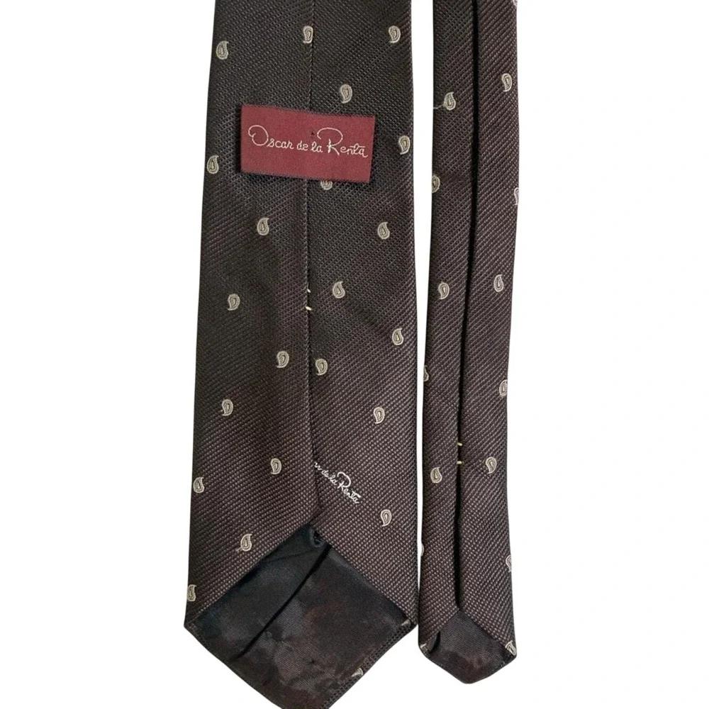 Oscar‎ de la Renta Necktie Men OS Brown Excellent Vintage Paisley 70s 80s Silk